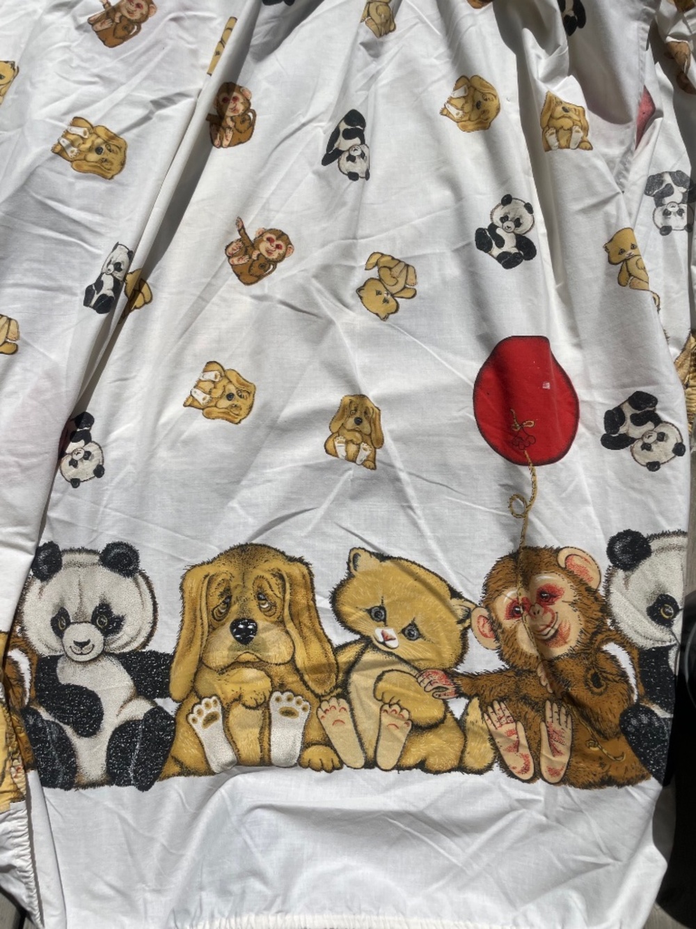 Vintage 70's Sad Animals Fitted Twin Sheet Fabric Sad Sam & Honey